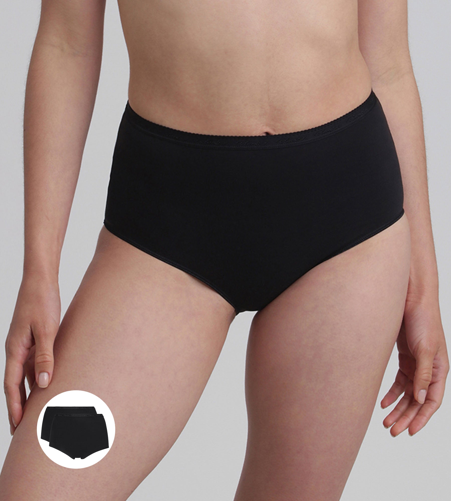 Playtex® Lot de 2 culottes taille haute noires Coton Bio