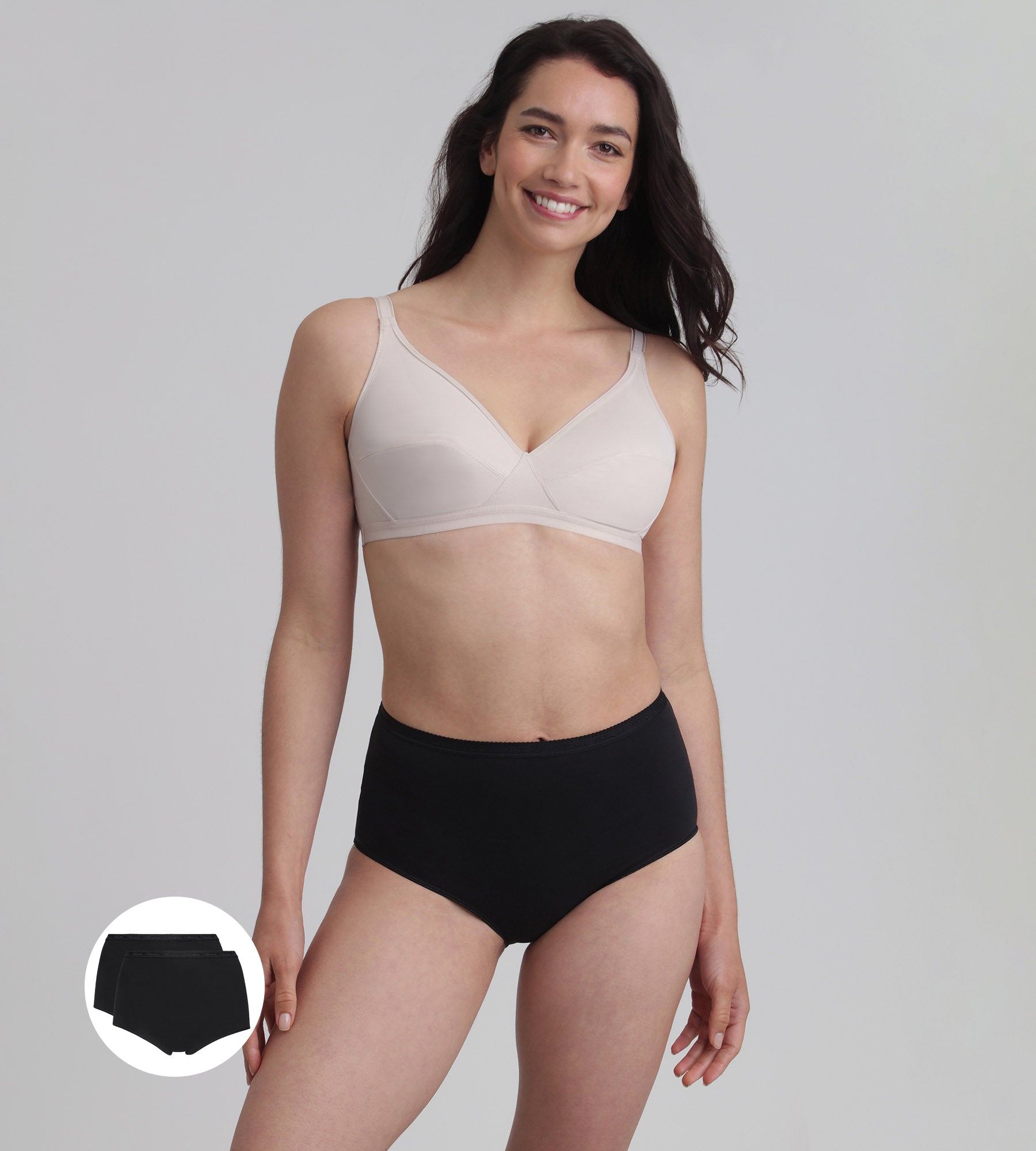 Playtex® Lot de 2 culottes taille haute noires Coton Bio