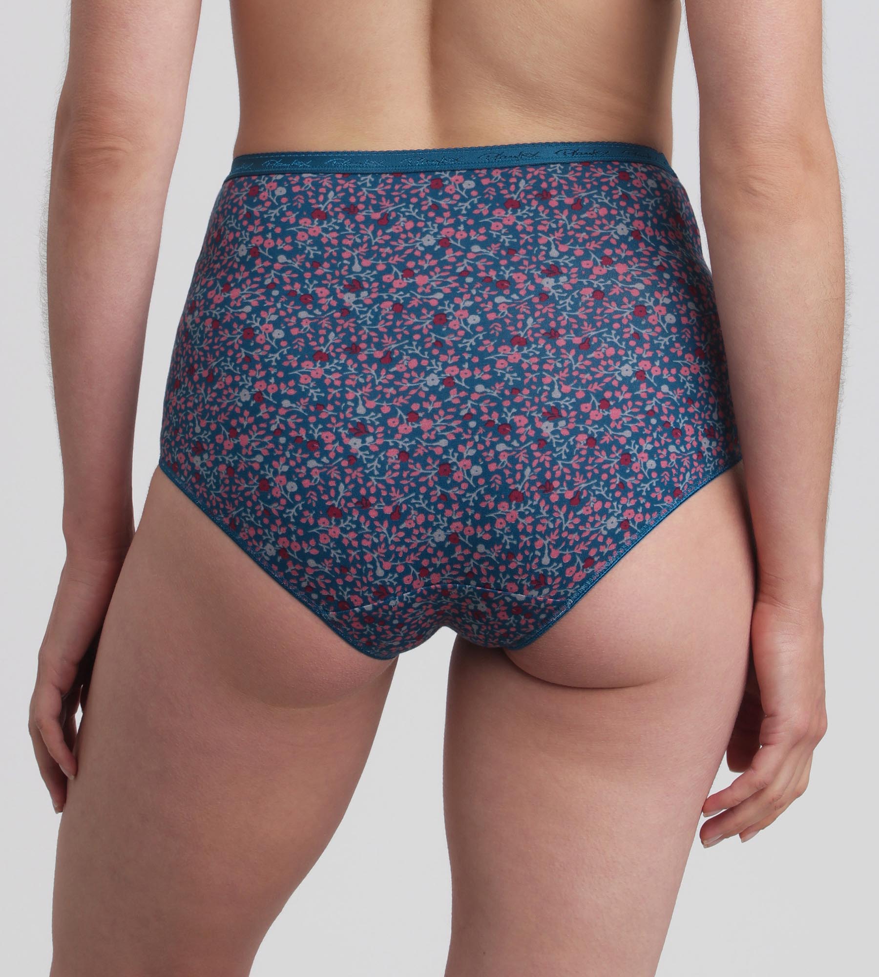 Playtex® Lot de 3 culottes taille haute rouge carmin, imprimé bleu et vert pin Coton Bio