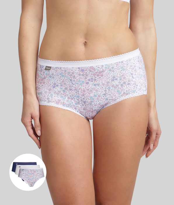 Playtex® Lot de 3 culottes bleu cobalt, blanc et imprimé fleuri pastel Cotton Stretch