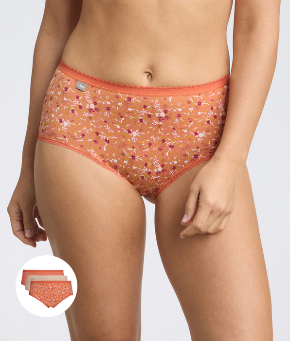Playtex® Lot de 3 culottes orange, beige, imprimé fleuri Cotton Stretch