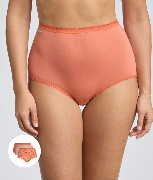 Playtex® Lot de 3 culottes taille haute orange, beige, imprimé fleuri Cotton Stretch