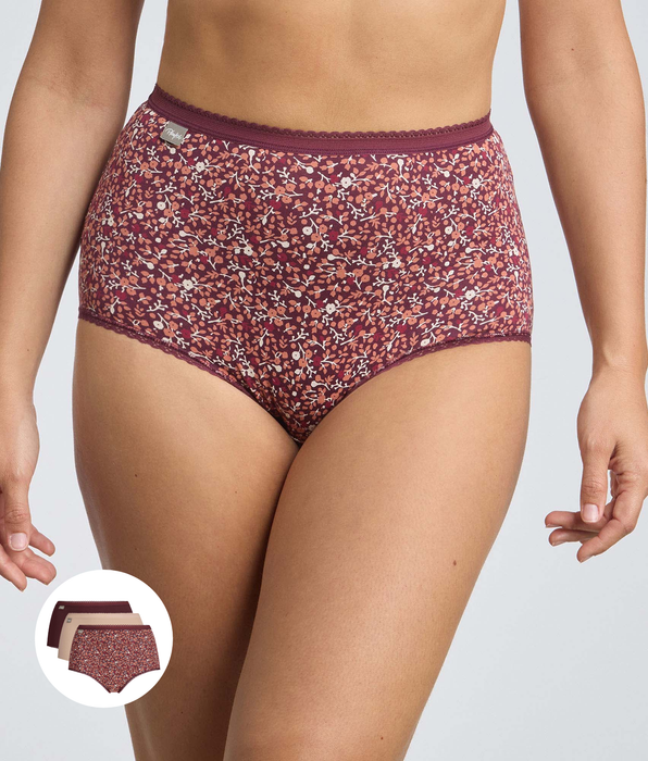 Playtex® Lot de 3 culottes taille haute violet, beige, imprimé fleuri Cotton Stretch