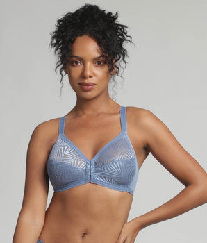 Soutien gorge 105D blanc à pois sans armatures ouverture devant fermeture avant Soutien gorge 105D blanc à pois sans armatures ouverture devant fermeture avant