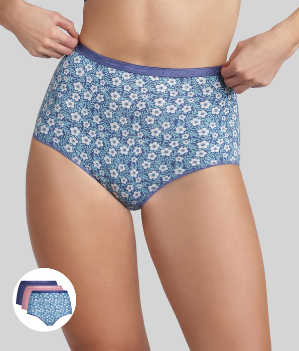 Playtex® Lot de 3 culottes taille haute bleu cobalt, imprimé azur, rose orchidée Coton Bio